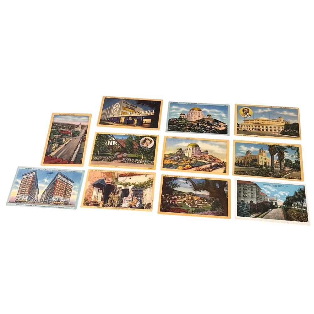 Vintage Los Angeles Hollywood Postcard Lot 11pc California Landmarks Retro Art